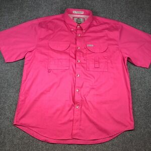 Tiger Hill Performance Poplin Pink Men's Button Up Short Sleeve Fishing Shirt XL